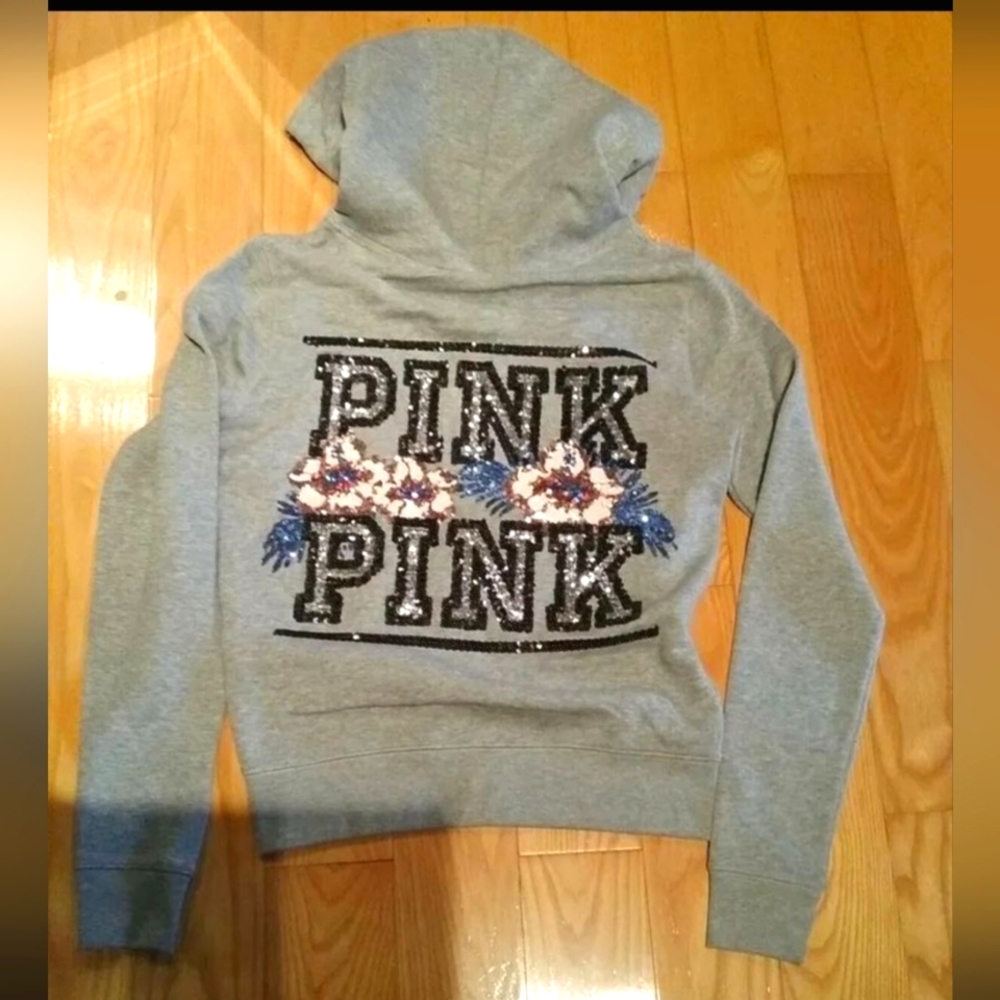 Pink hibiscus 🌺 hoodie sequined size XS- S - Picture 2 of 4